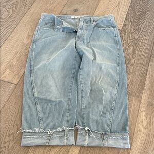 AMO Light Blue Striped Cropped Jeans